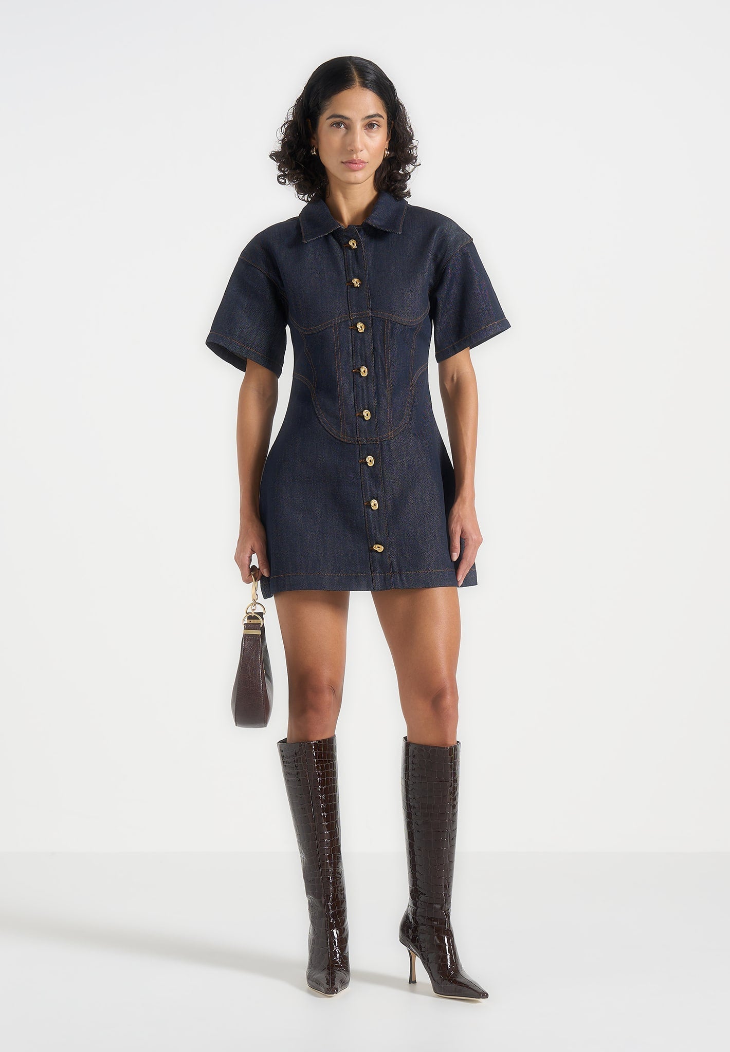 Women's Denim Corset Contrast Stitch Dress - Indigo - US 8 - Mathilde