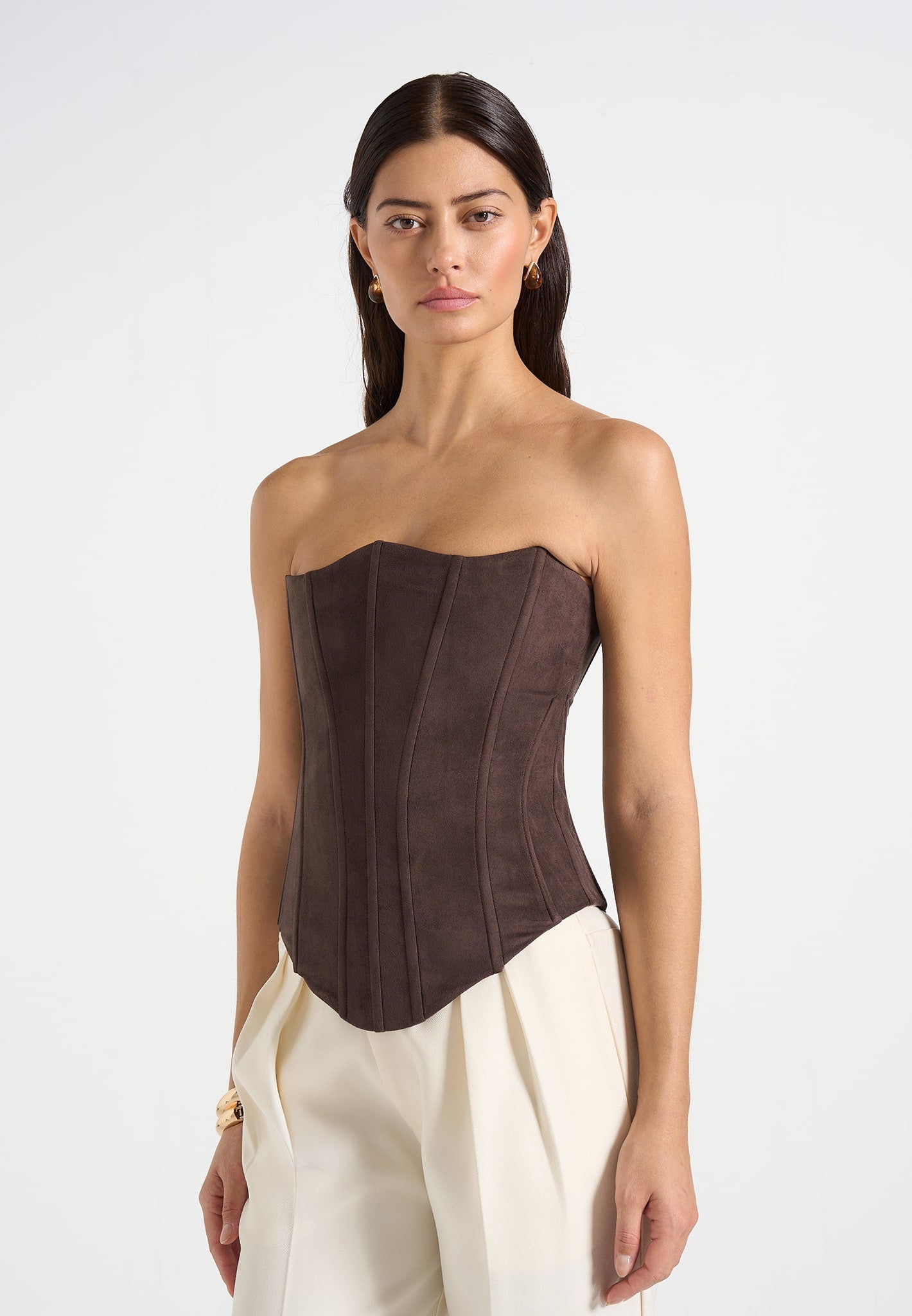 Scarlett - Suede Lace Up Corset - Brown | Manire De Voir USA Scarlett - Suede Lace Up Corset - Brown | Manire De Voir USA