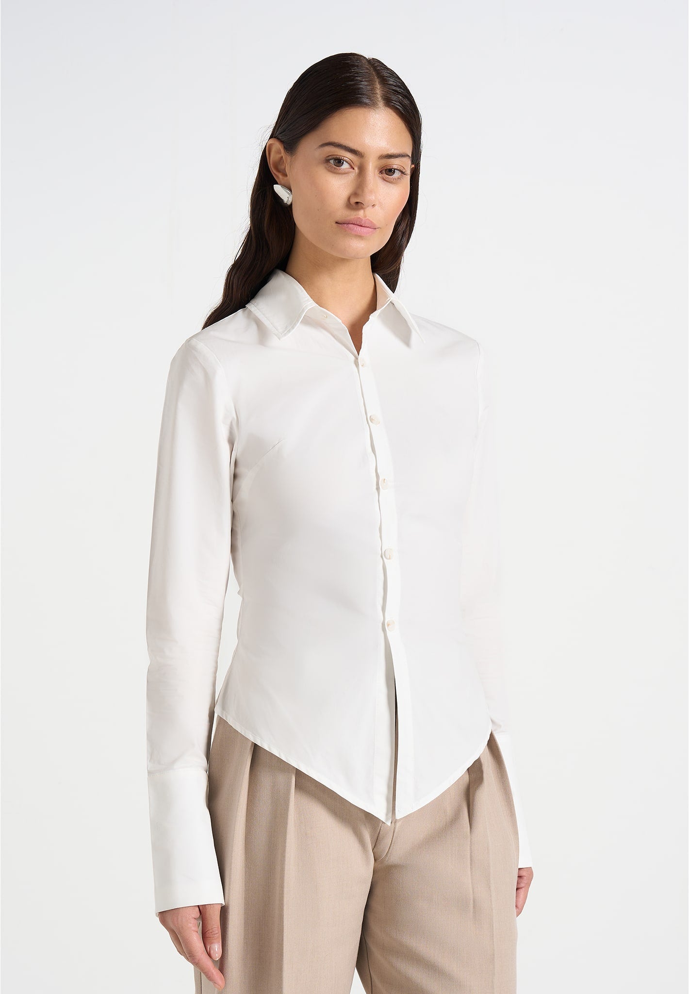 Women's Tailored Cotton Cinch Shirt - White - US 4 - Sonia