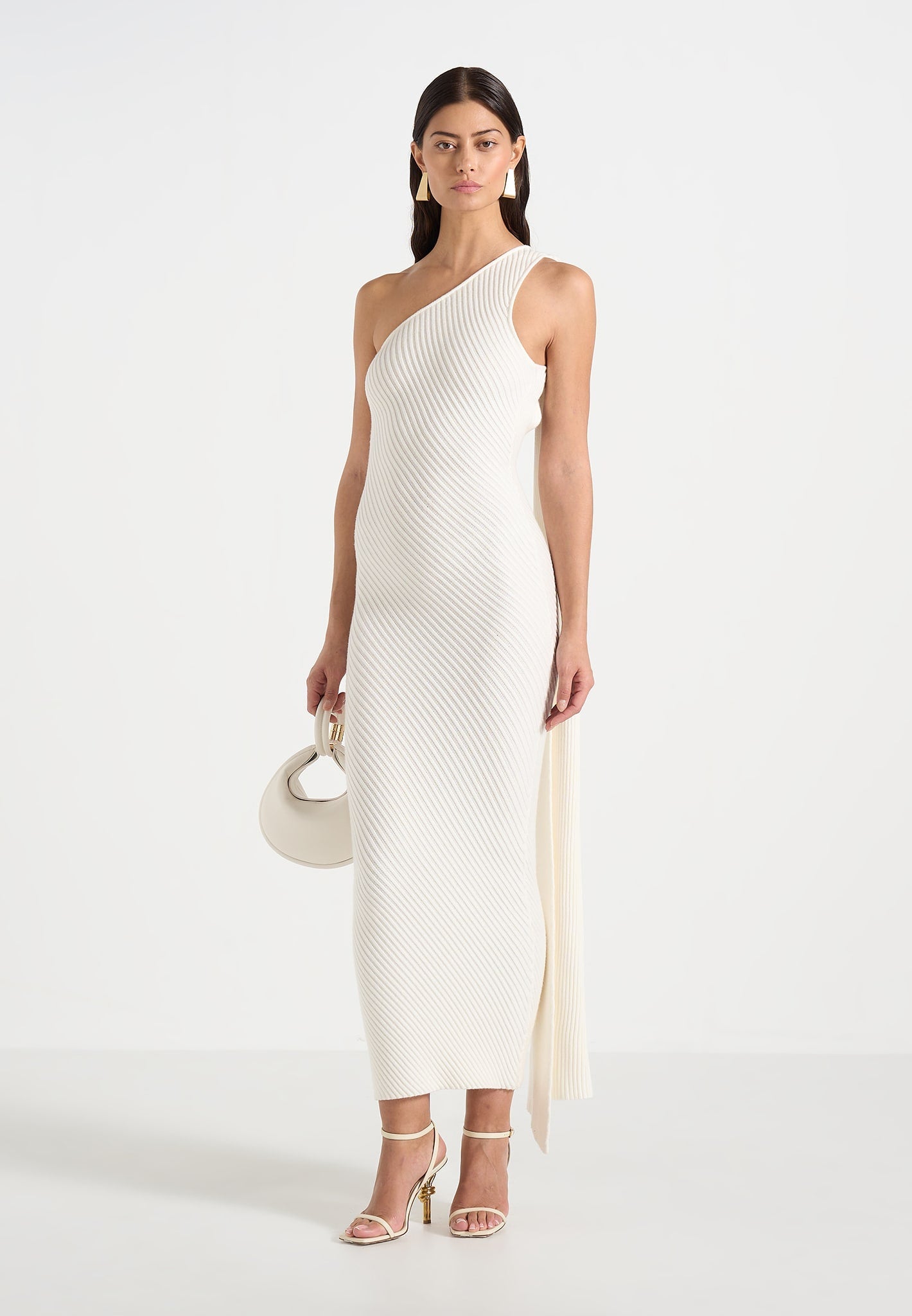 Laya - Scarf Knit Maxi Dress - Cream | Manire De Voir USA Laya - Scarf Knit Maxi Dress - Cream | Manire De Voir USA