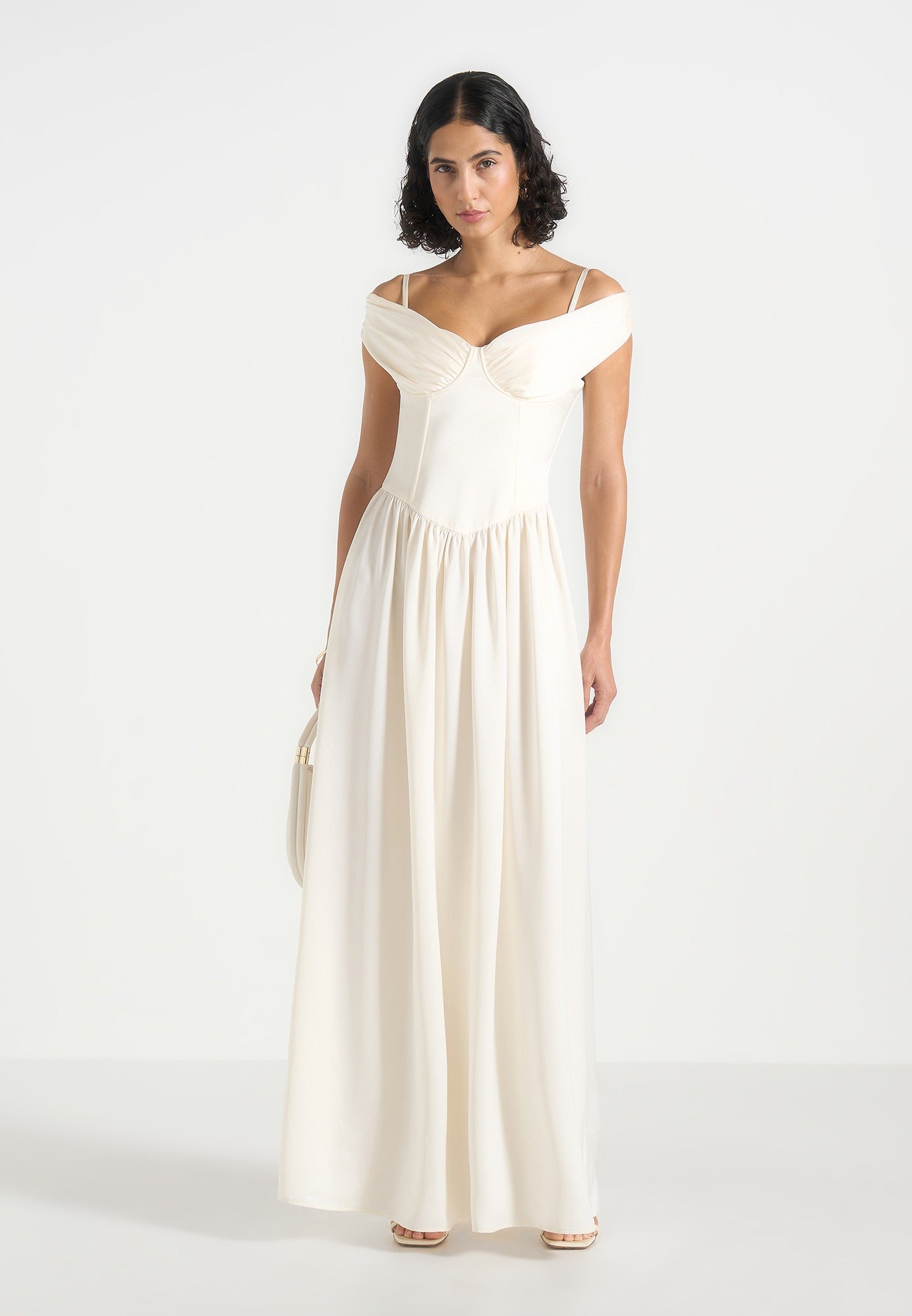Sia - Off-Shoulder Satin Corset Maxi Dress - Ivory