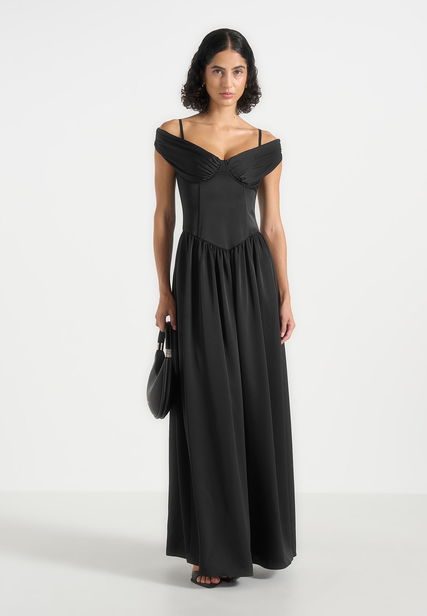 Women's Off-Shoulder Satin Corset Maxi Dress - Black - US 4 - Sia