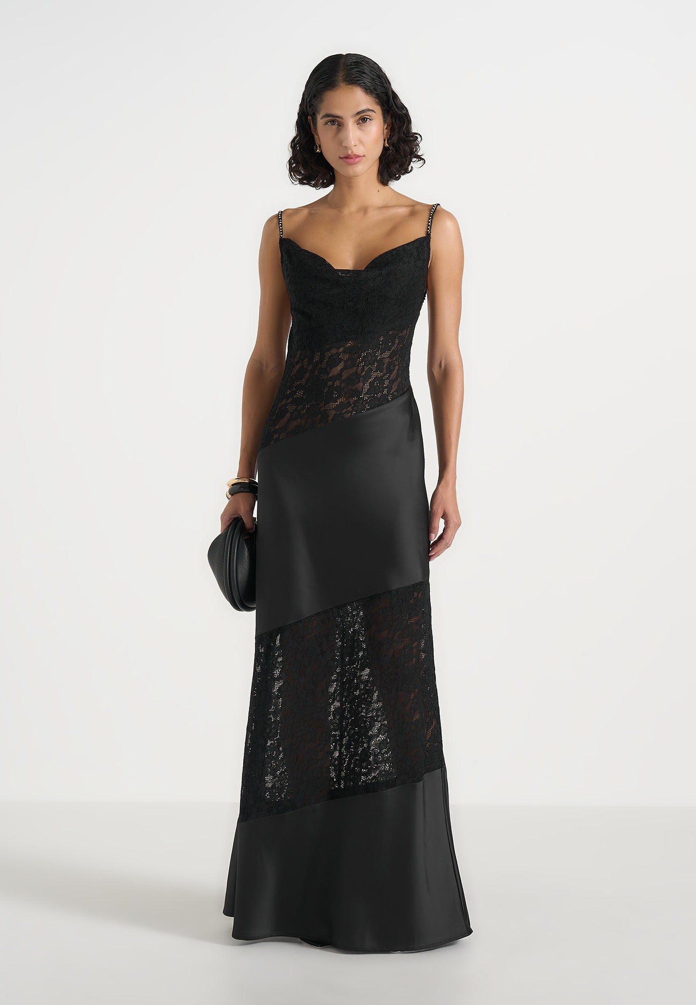 Women's Asymmetric Lace Maxi Dress - Black - US 12 - Naya