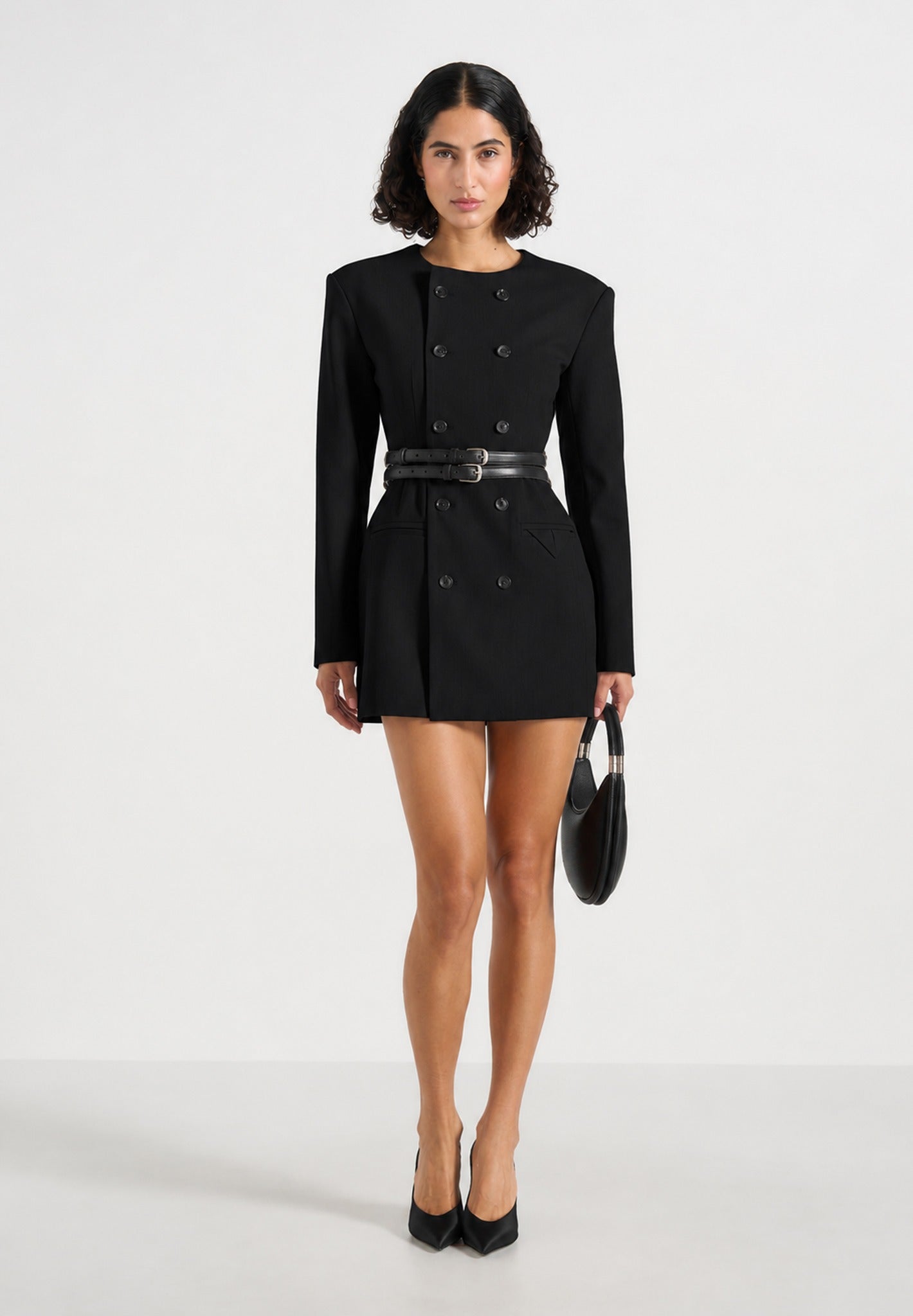 Women's Double Breasted Belted Blazer Dress - Black - US 0 - Sierra