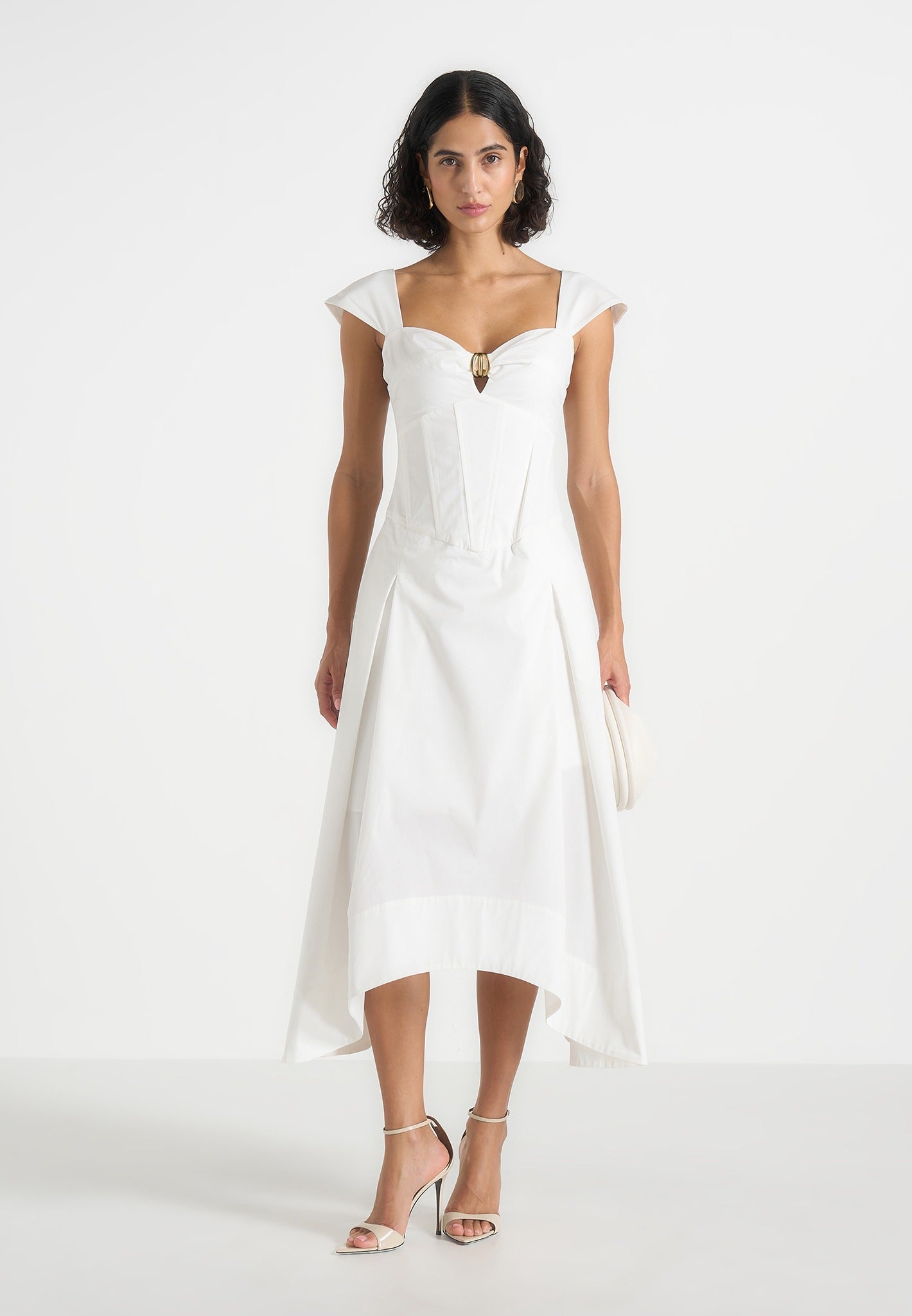 Women's Cap Sleeve Corset Cotton Midi Dress - White - US 10 - Faith