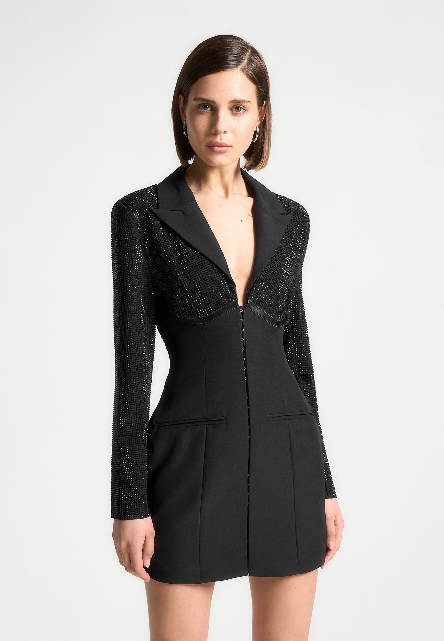 Women's Rhinestone Corset Blazer Dress - Black - US 4 - Manire de Voir Women's Rhinestone Corset Blazer Dress - Black - US 4 - Manire de Voir