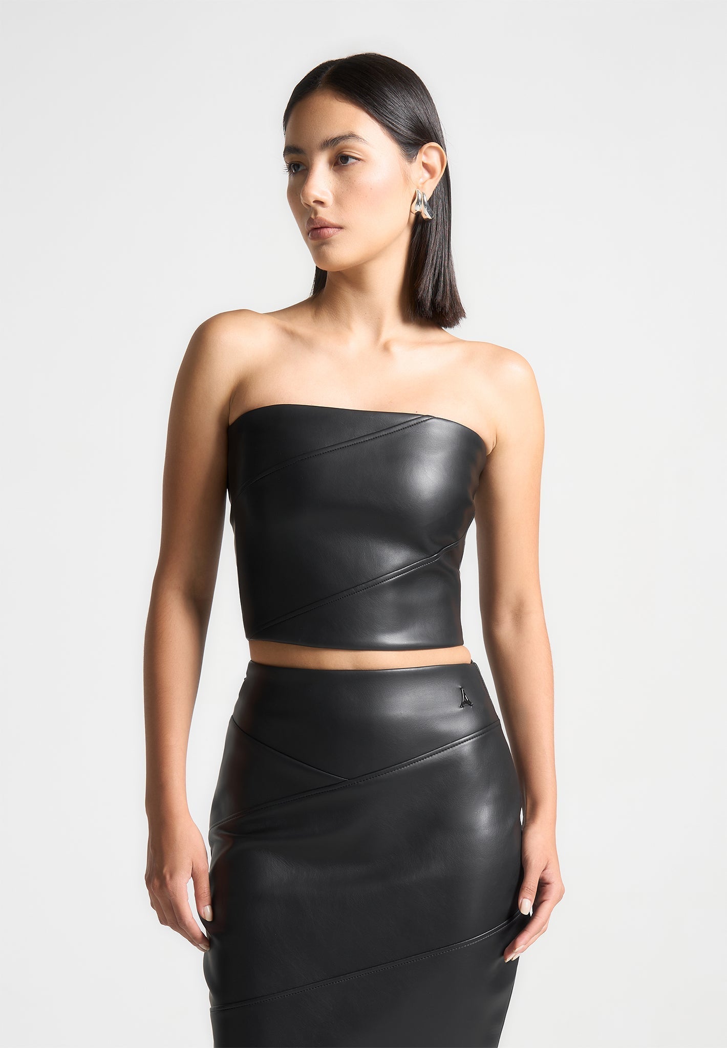 Evie - Bandeau Leather Corset Top - Black | Manire De Voir USA Evie - Bandeau Leather Corset Top - Black | Manire De Voir USA