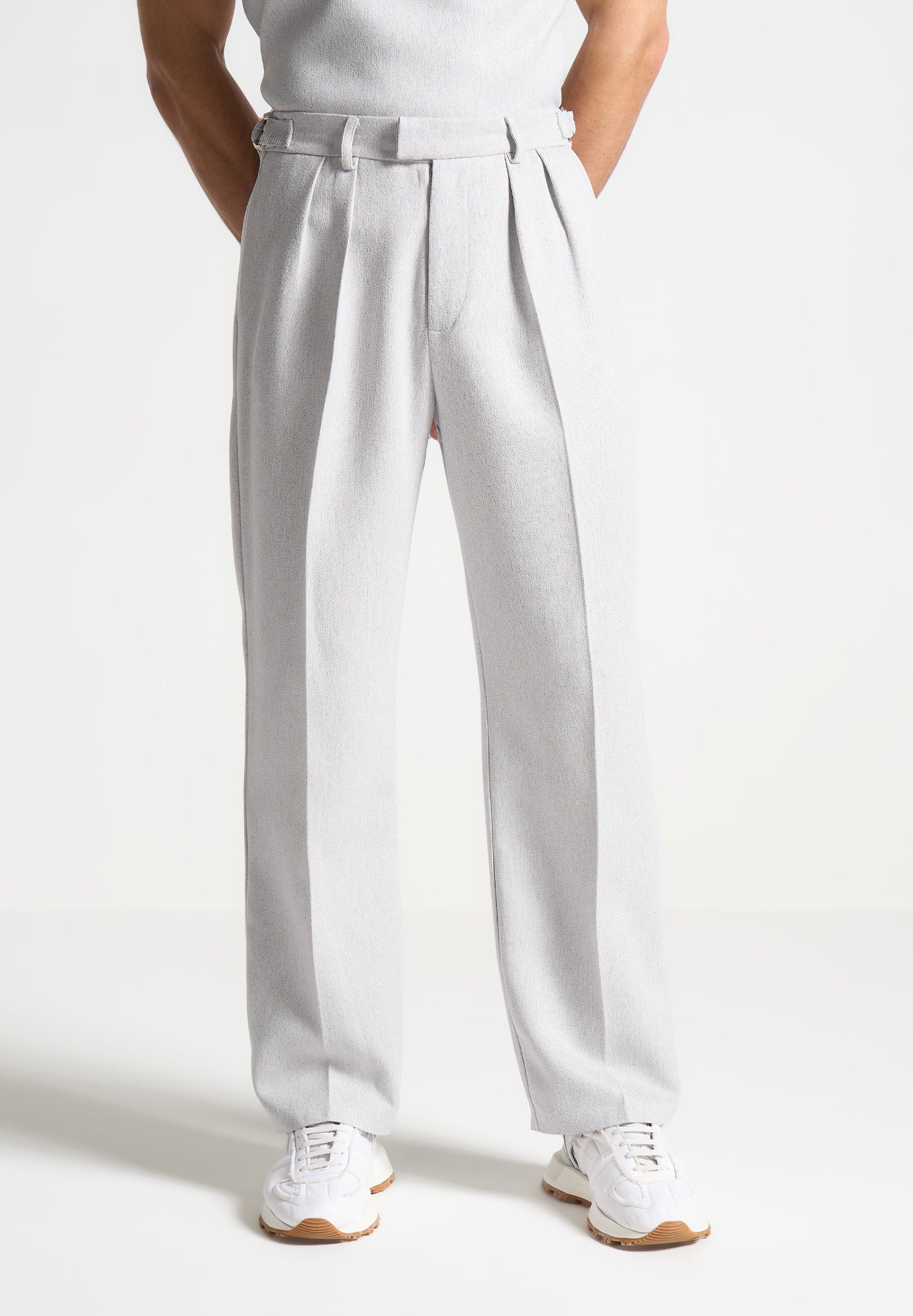 Men's Relaxed Fit Textured Pleated Tailored Trousers - Grey - W38