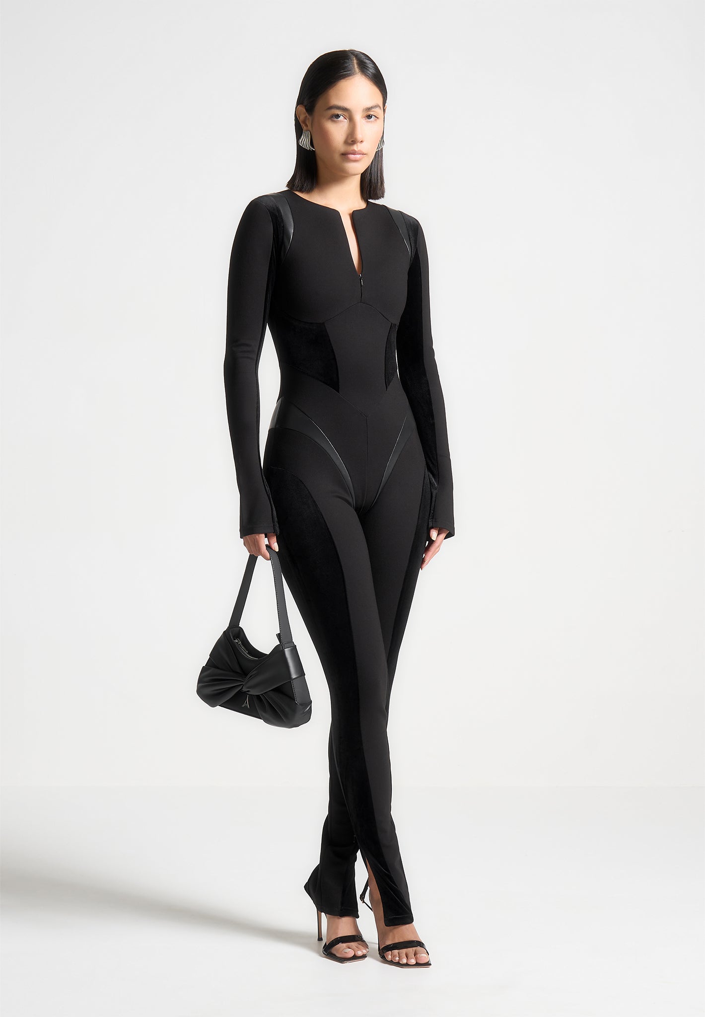 Leather and Bandage Contour Jumpsuit Black Manière De Voir USA
