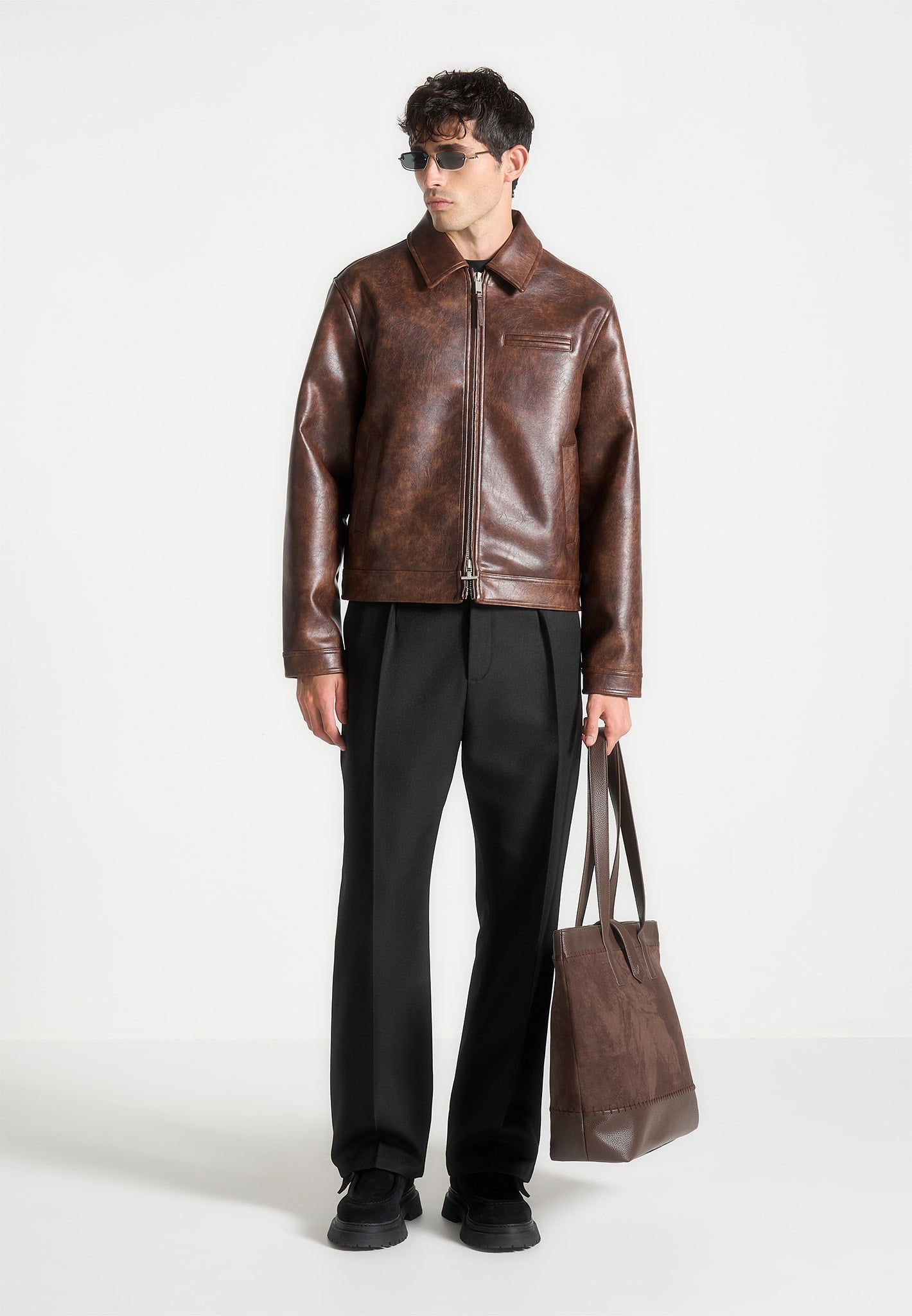 Men's Vintage Leather Jacket - Brown - XL - Laurent