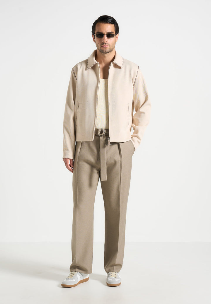 Alex - Whipstitch Twill Boxy Jacket - Light Beige