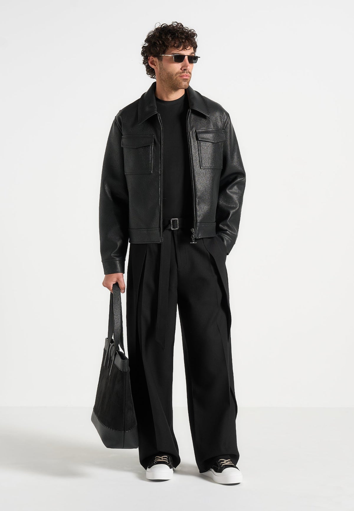 Charles - Wide Fit Wrap Leg Tailored Pants - Black