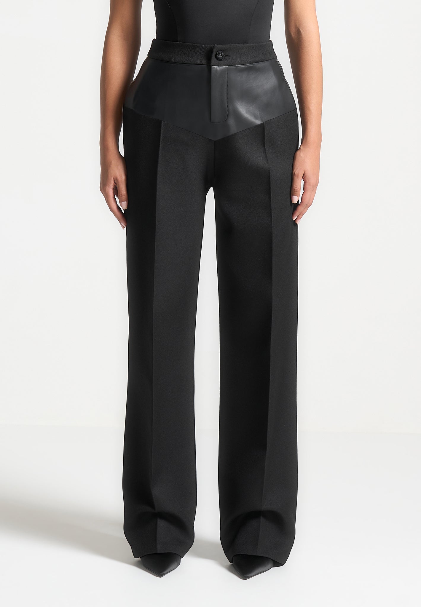 blanche-leather-panel-tailored-trousers-black