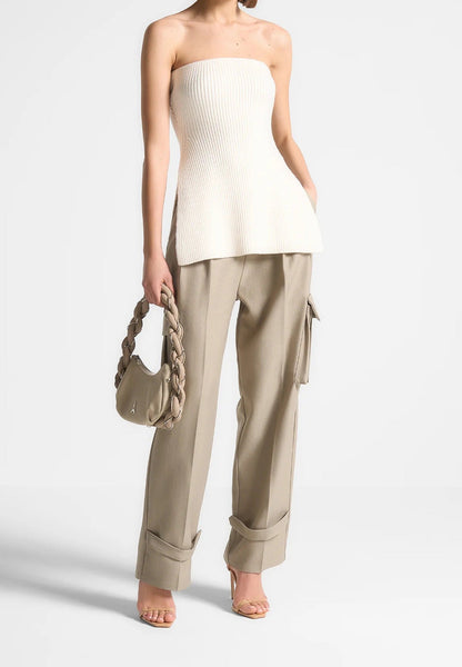 Rib Knit Longline Bandeau Top - Off White | Manière De Voir USA