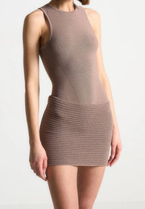 Asymmetric Knit Mini Dress - Taupe/Beige