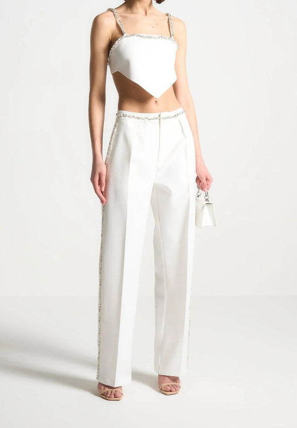 Patricia - Embellished Tailored Pants - White