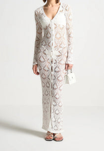 Knit Longline Cover Up Cardigan - Off White