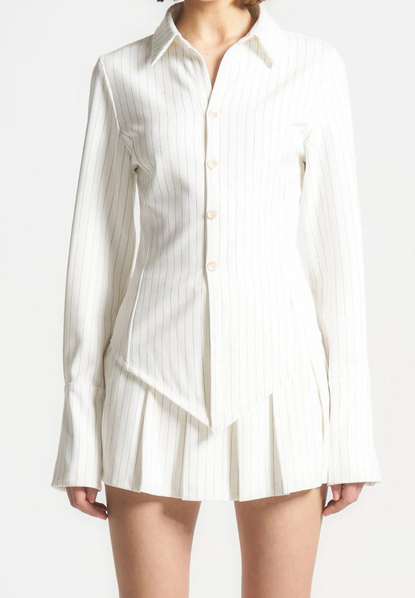 Sonia - Pinstripe Angled Shirt - White