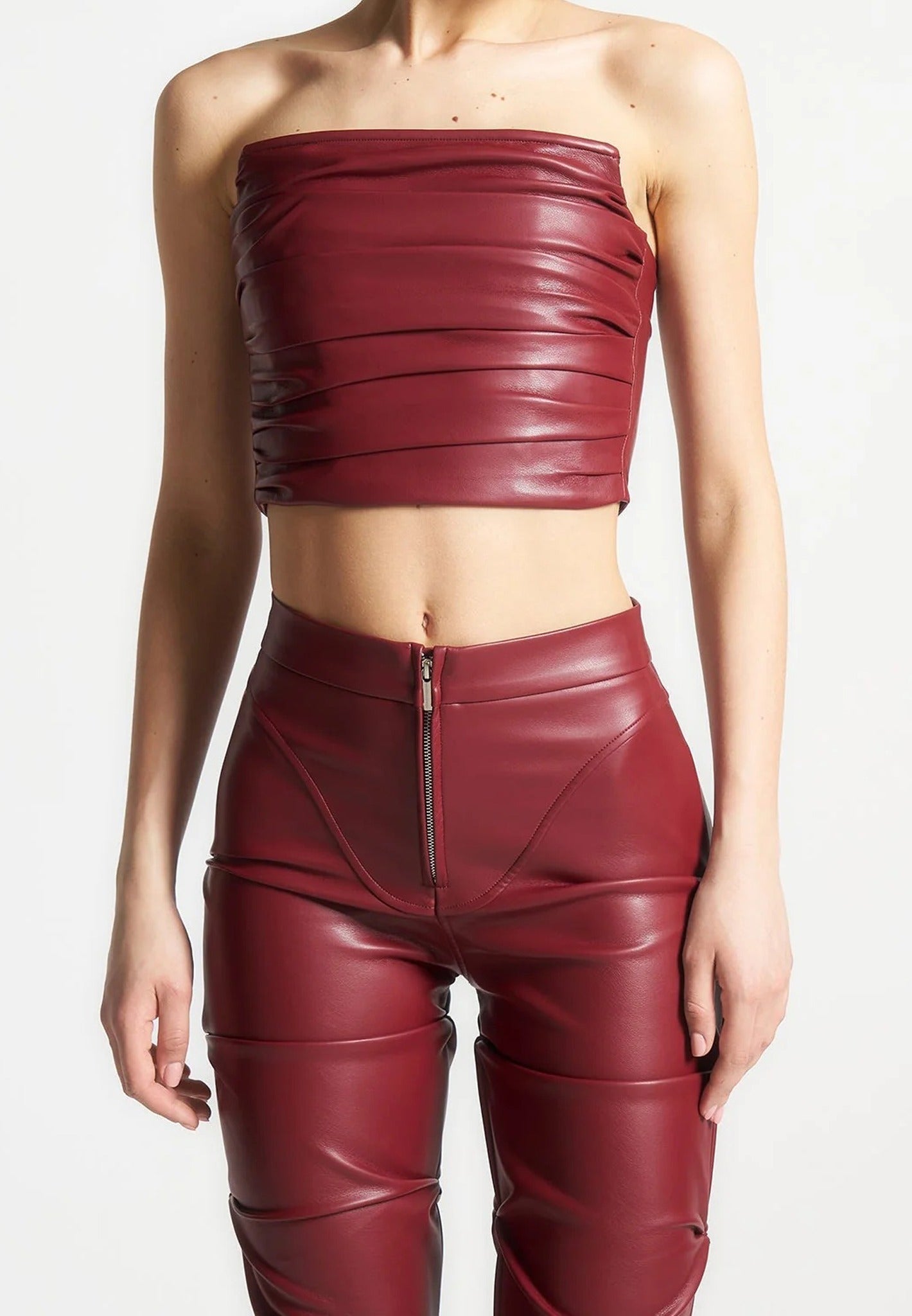 pleated-bandeau-vegan-leather-corset-top-wine-red