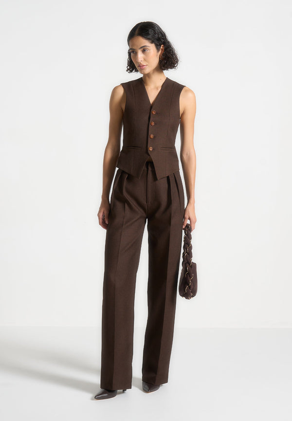 Julie - Tailored Twin Pleat Trousers - Brown