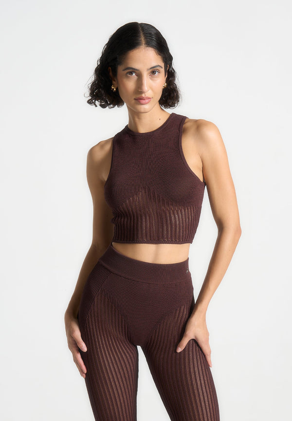 Knitted Contour Crop Top - Brown