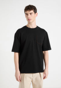 Whipstitch Pocket Cotton T-Shirt - Black