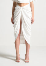 Asymmetric Drape Midaxi Skirt - White