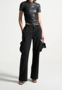 Rhinestone Contour Cargo Pants - Black