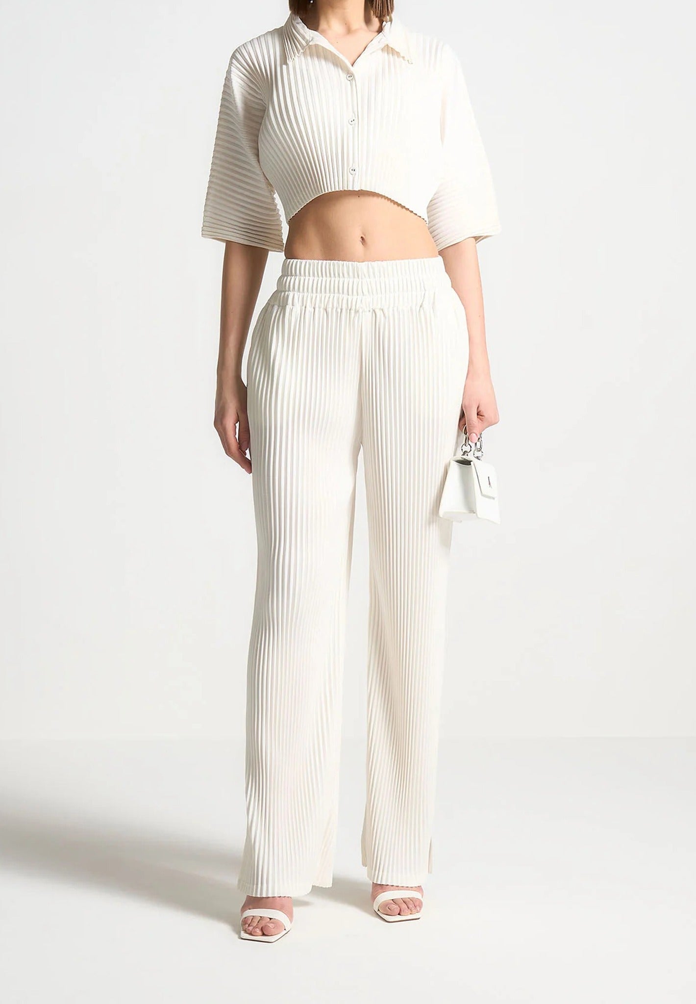 Mona - Pleated Cropped Shirt - Off White