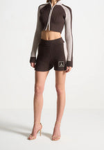 Rib Knit Track Shorts - Brown/Beige