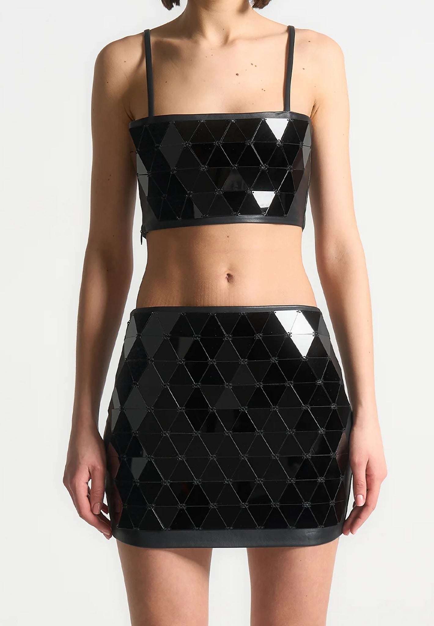 Leather Mirrored Bandeau Top - Black/Black 