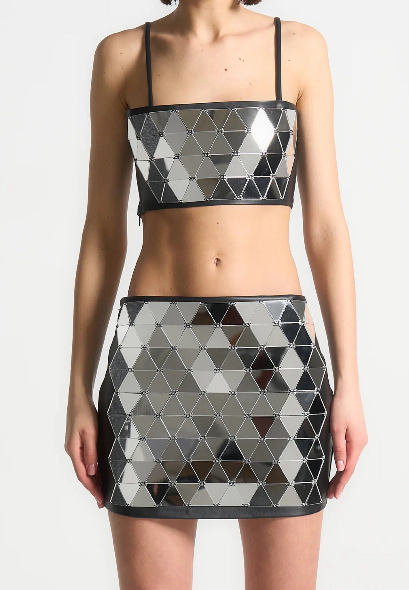 Leather Mirrored Bandeau Top - Silver/Black 
