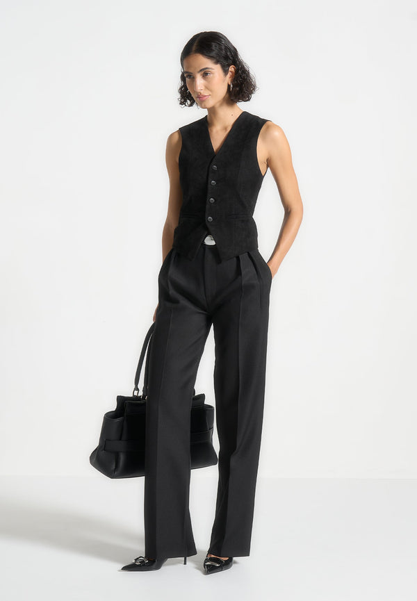 Julie - Tailored Twin Pleat Trousers - Black