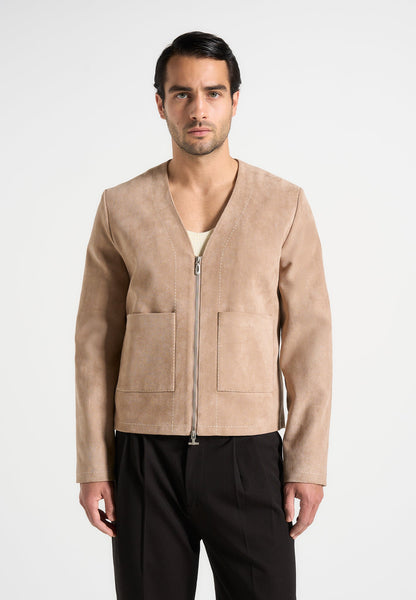 Maxime - Suede Zip Jacket With Contrast Stitch - Beige | Manière