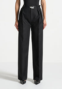 Julie - Tailored Twin Pleat Trousers - Black