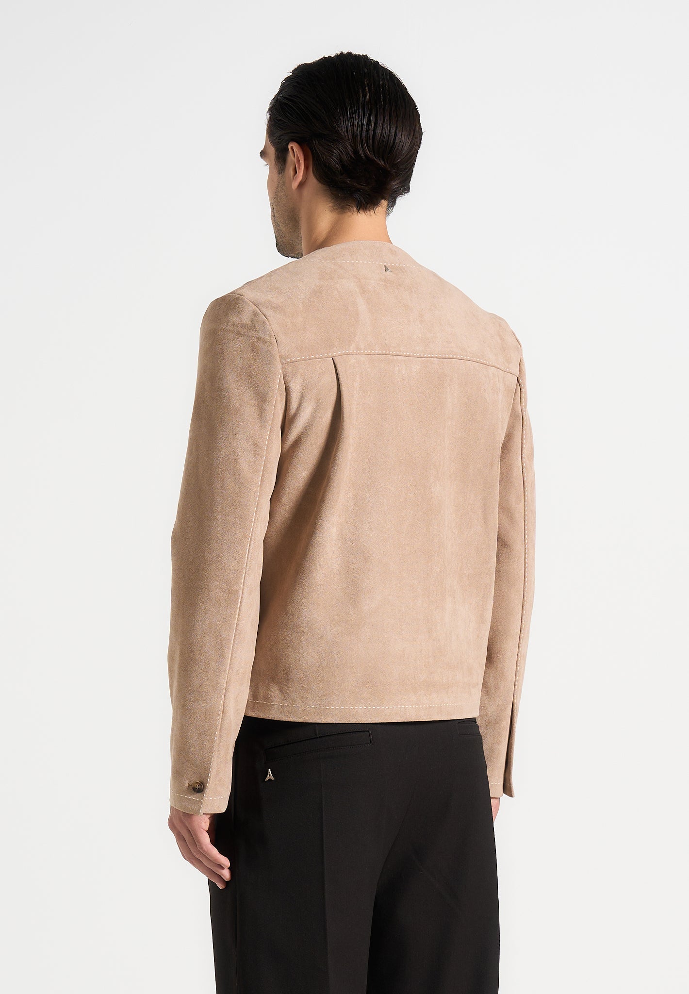 Maxime - Suede Zip Jacket With Contrast Stitch - Beige