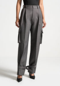 D⁠anielle - Textured Tailored Pleated Cargo Pants - Grey Marl