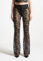 Embellished Lace Fit and Flare Pants - Black