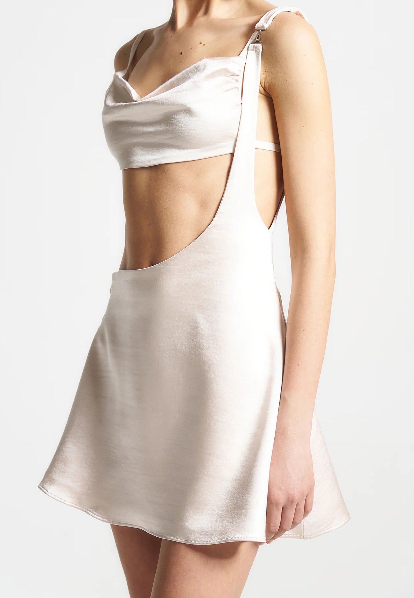 Women's Satin Bralette Fluted Mini Dress - Pearl - US 4