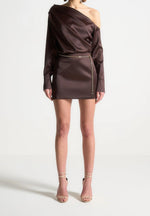 off-shoulder-draped-satin-mini-dress-with-belt-brown