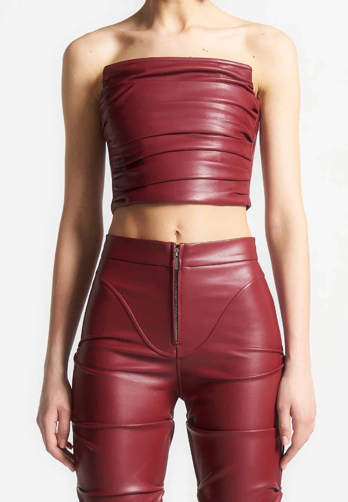 pleated-bandeau-vegan-leather-corset-top-wine-red