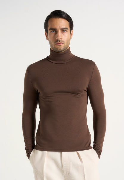 TS006 - Long Sleeve Turtleneck Top - Brown | Manière De Voir USA