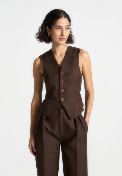 Women's Tailored Cinch Suit Vest - Brown - US 12 - Christine