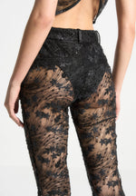 Embellished Lace Fit and Flare Pants - Black