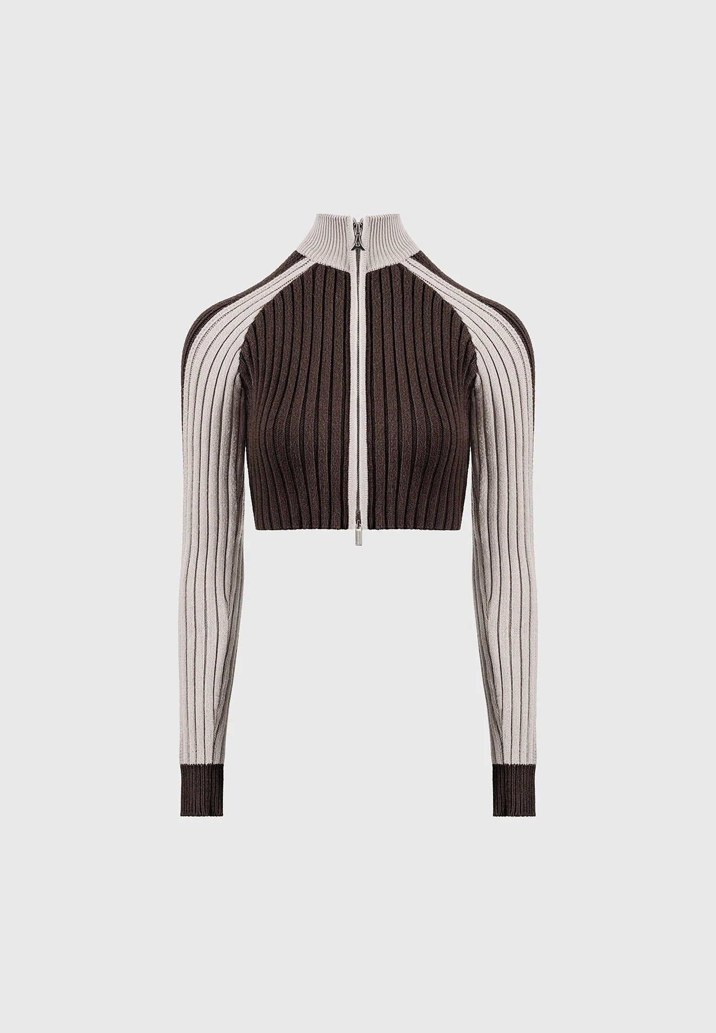 Rib Knit Track Jacket - Brown/Beige