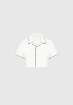 Satin Cropped Shirt with Piping - Cream