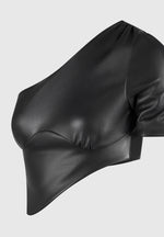 Curved Hem Leather Crop Top - Black