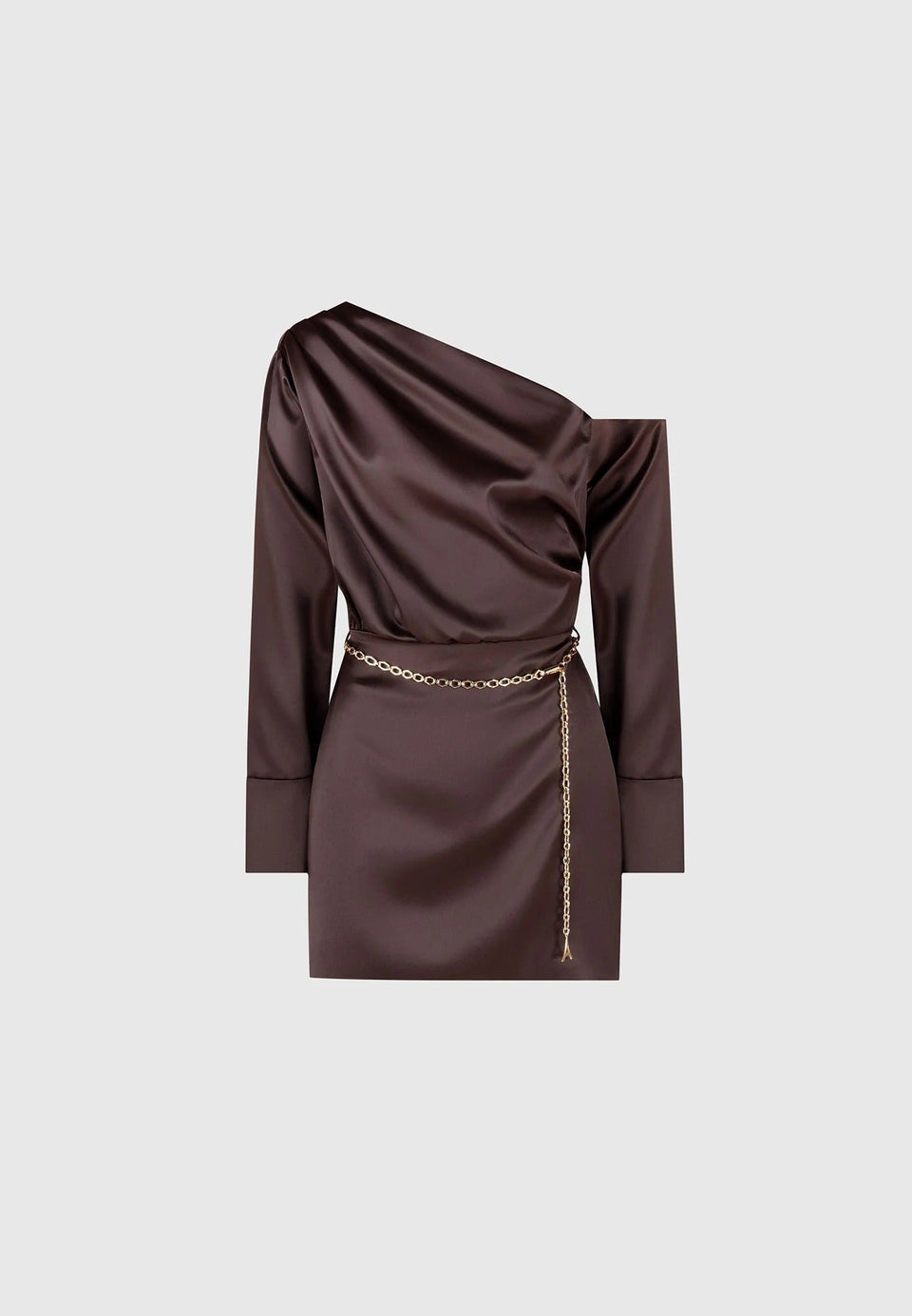 brown silk mini dress Women's Off Shoulder Draped Satin with Belt - - US 4 Jersey One Shoulder Mermaid YGroup_beas-coat Crafted from soft polyester Color:FRENCH BLUE/PINK