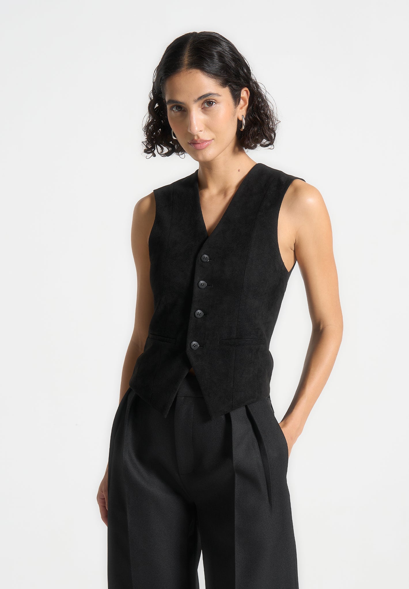 Women's Suede Cinch Suit Vest - Black - US 8 - Christine