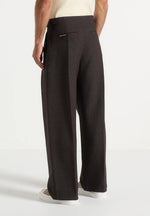 Lior - Box Pleat Hatched Wide Leg Trousers - Dark Brown